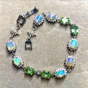 S925 Natural Ethiopian Firestone Opal & peridot tennis Bracelet